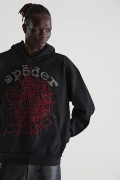 Black Spider OG Rhinestone Logo Hoodie