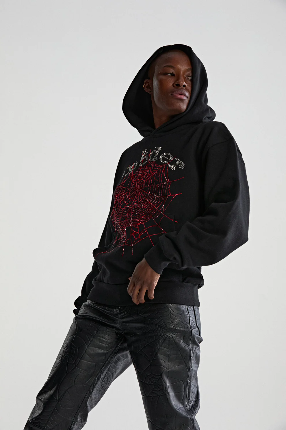 Men Spider OG Rhinestone Logo Black Hoodie