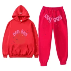 Sp5der-555555-Tracksuit-pant-and-hoodie-Red