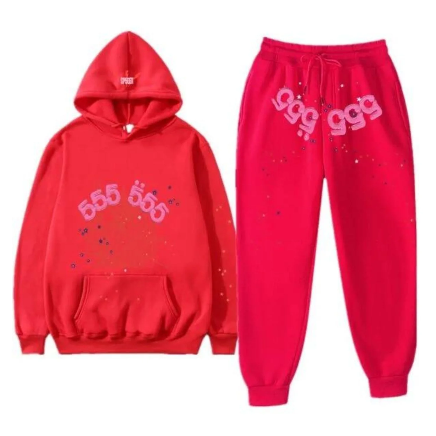 Sp5der-555555-Tracksuit-pant-and-hoodie-Red