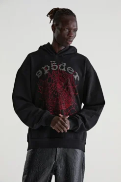 Sp5der OG Rhinestone Logo Black Hoodies