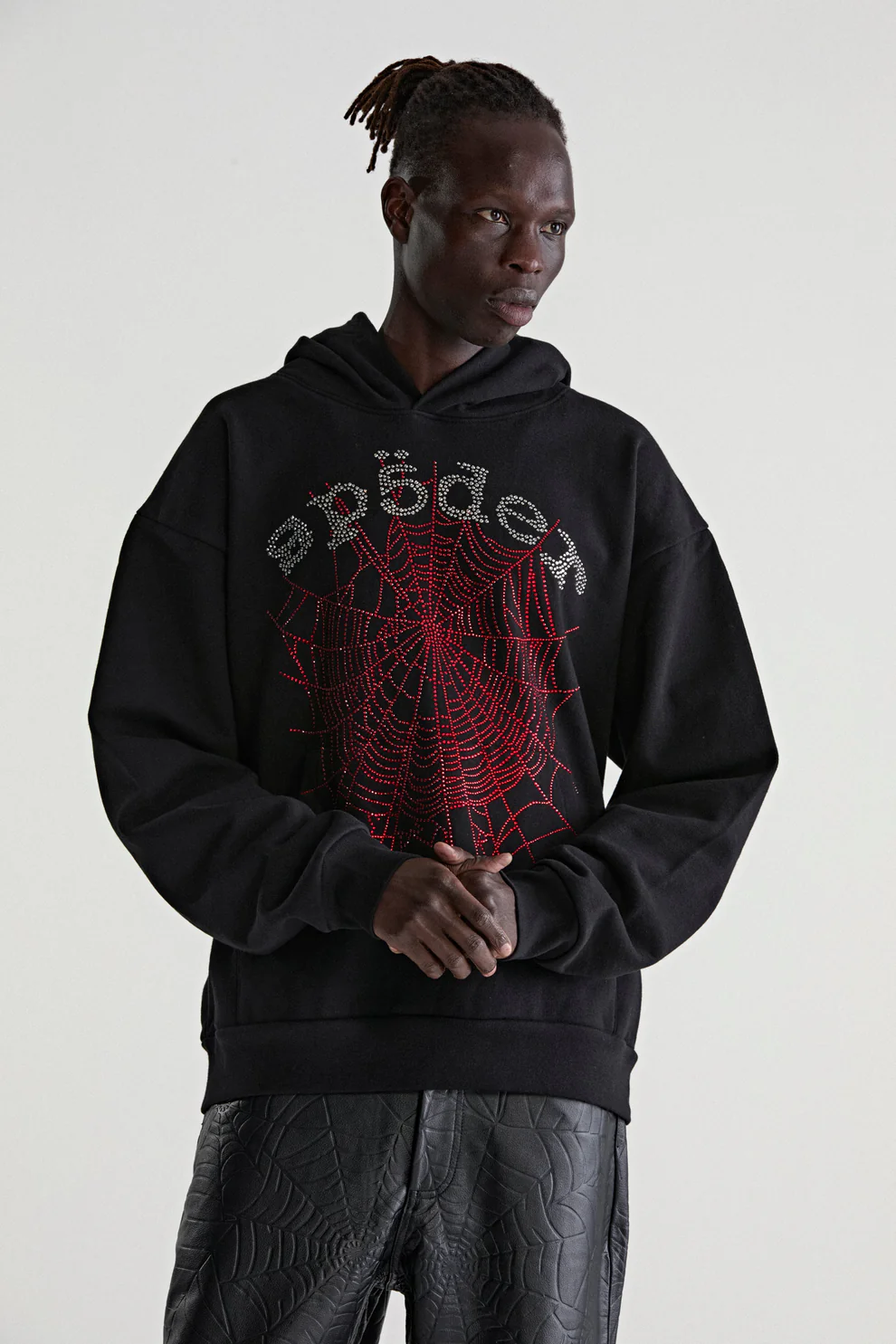 Sp5der OG Rhinestone Logo Black Hoodies