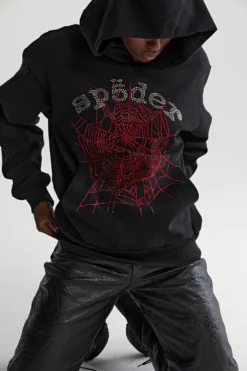 Spider OG Rhinestone Black Logo Hoodie