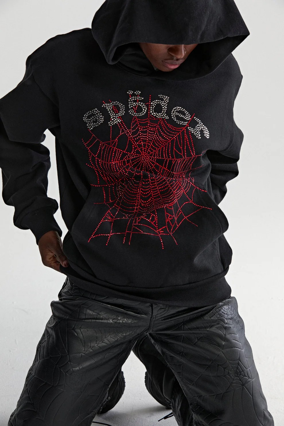 Spider OG Rhinestone Black Logo Hoodie