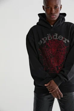 Spider OG Rhinestone Logo Hoodie Black