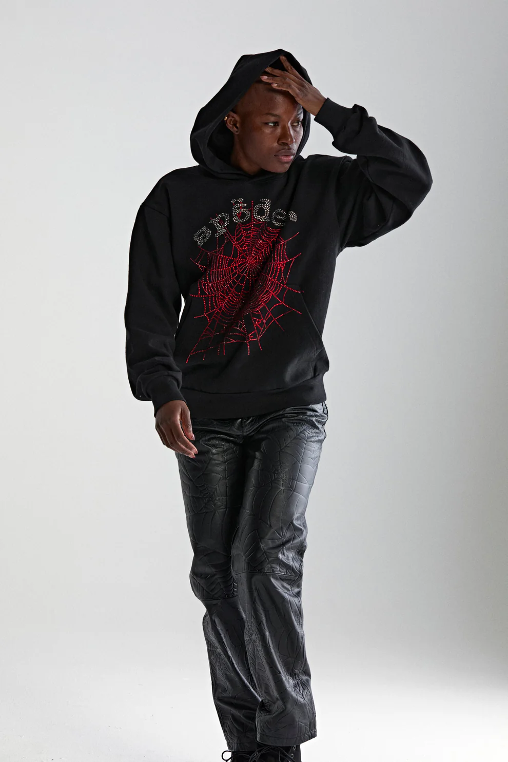 Unisex Spider OG Rhinestone Logo Black Hoodie