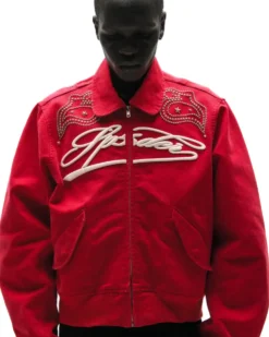 Men Sp5der R-05 Script Red Bomber Jacket