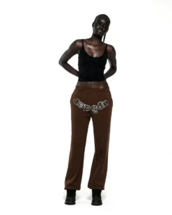 Sp5der Rhinestone OG logo Brown Sweatpant