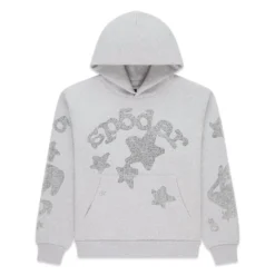 Spider Rhinestone Beluga Grey Hoodie