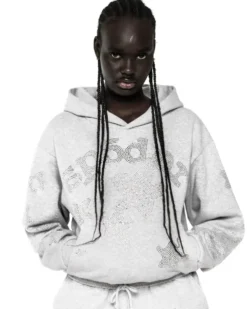 Spider Unisex Rhinestone Beluga Grey Hoodie