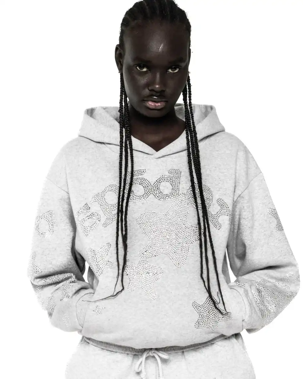 Spider Unisex Rhinestone Beluga Grey Hoodie