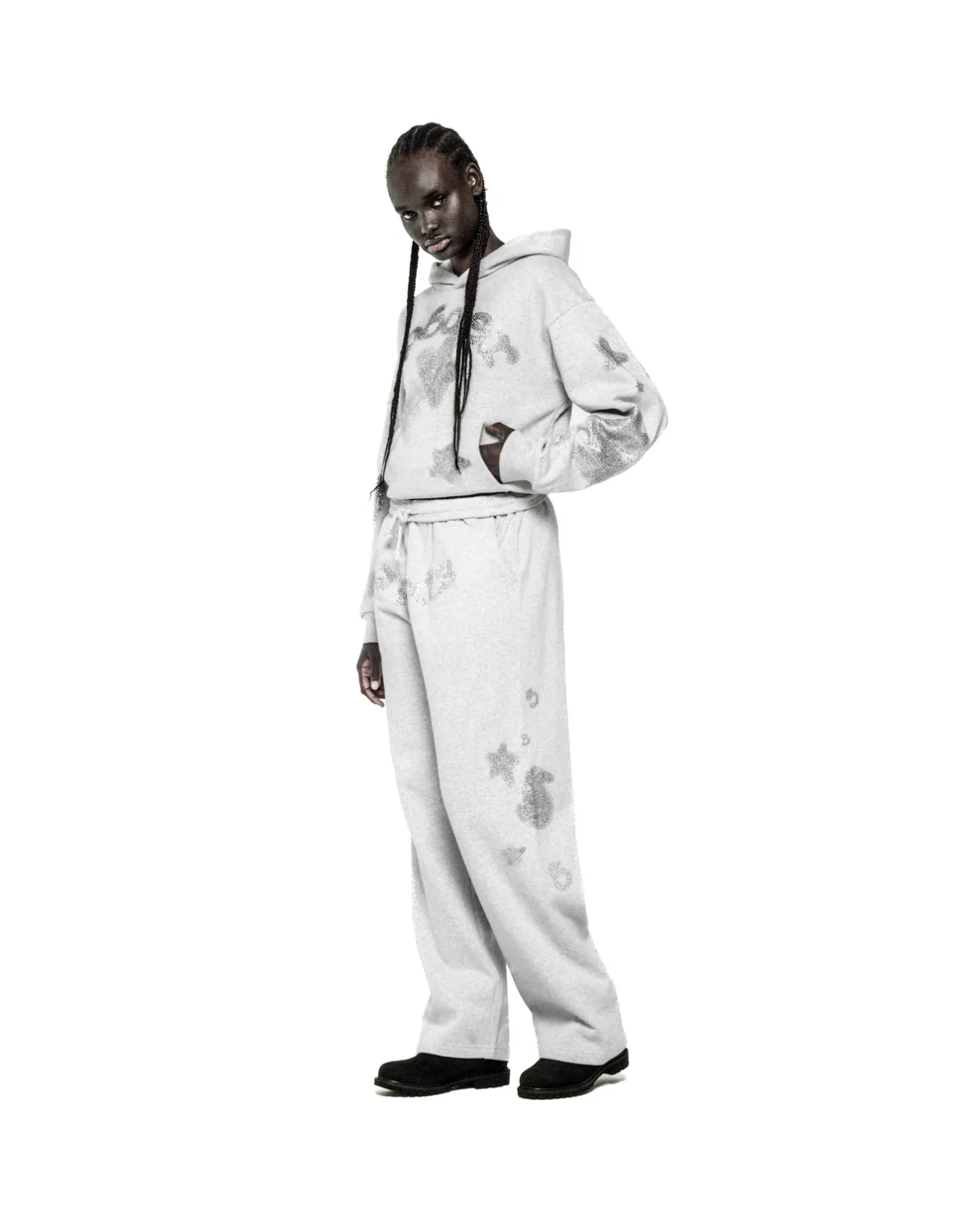 Unisex Spider Rhinestone Beluga Grey Hoodie